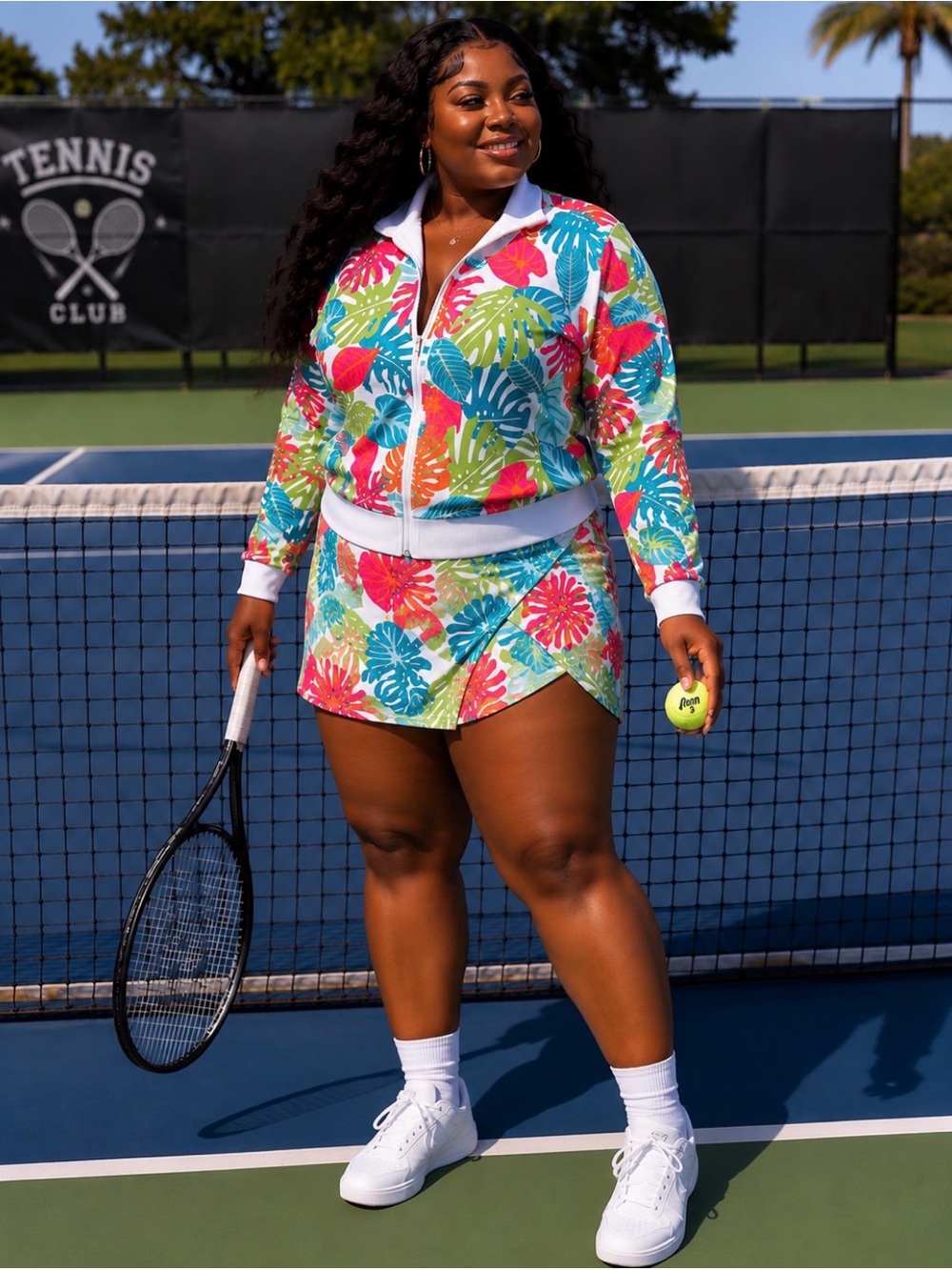 Ashley Stewart Colorful Leaf Print Skort Set